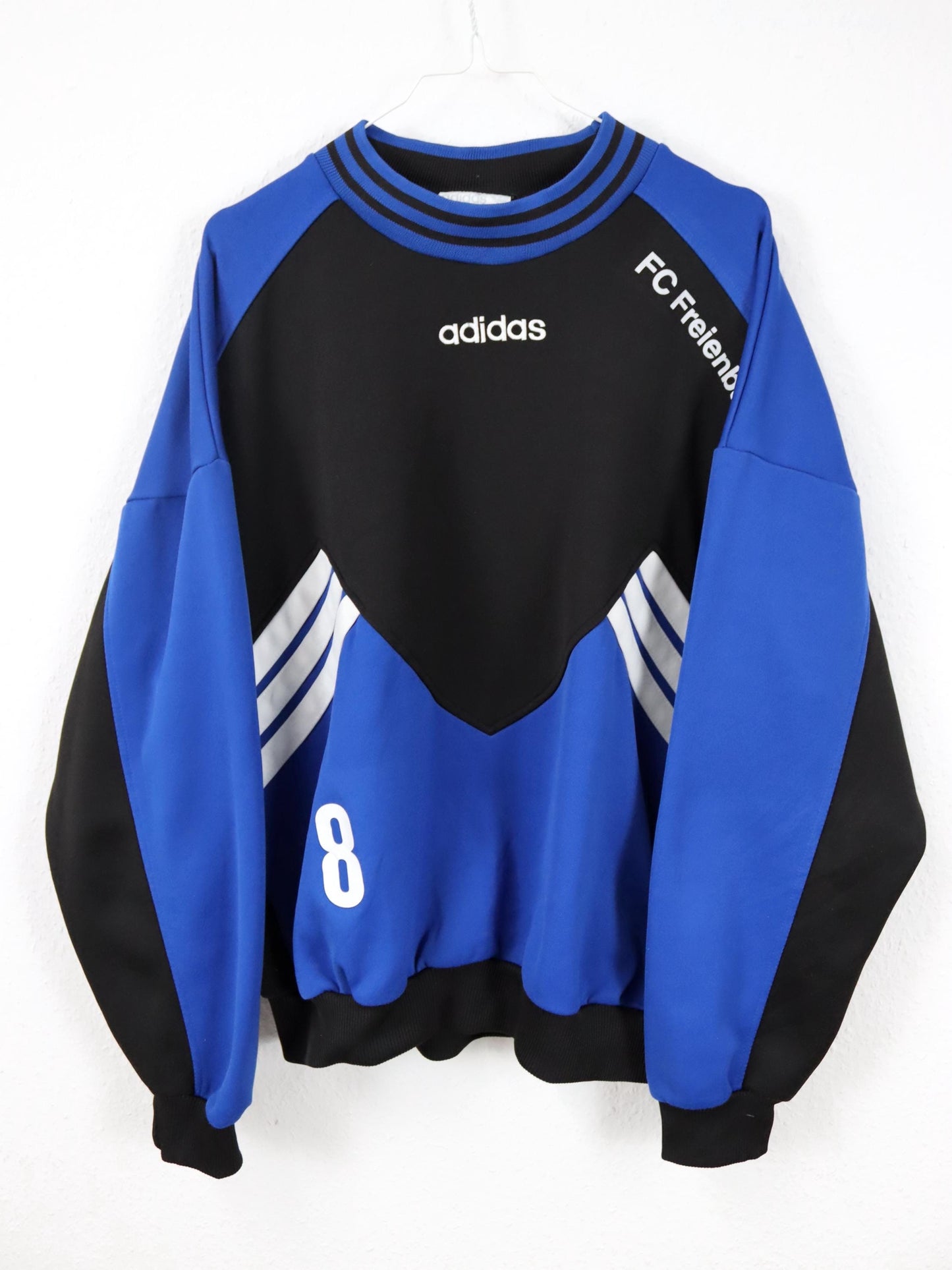 Vintage 80er 90er ADIDAS Sweatshirt Pullover schwarz blau D6 M