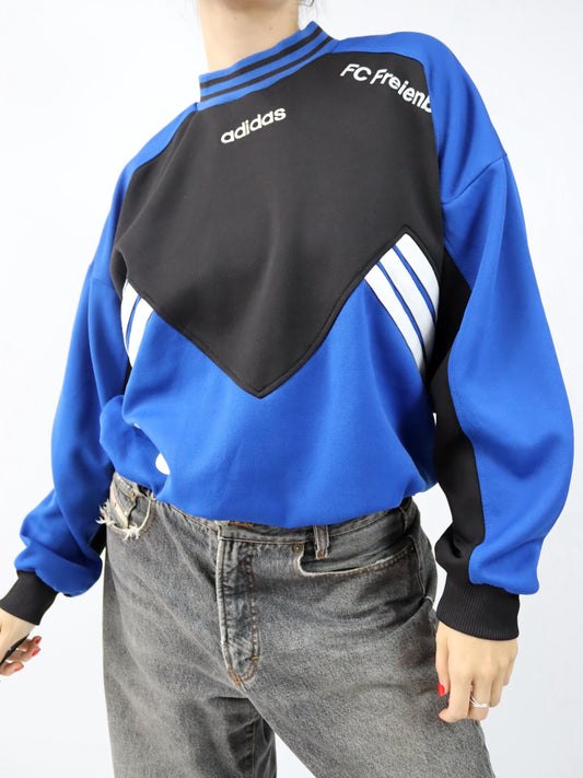Vintage 80er 90er ADIDAS Sweatshirt Pullover schwarz blau D6 M