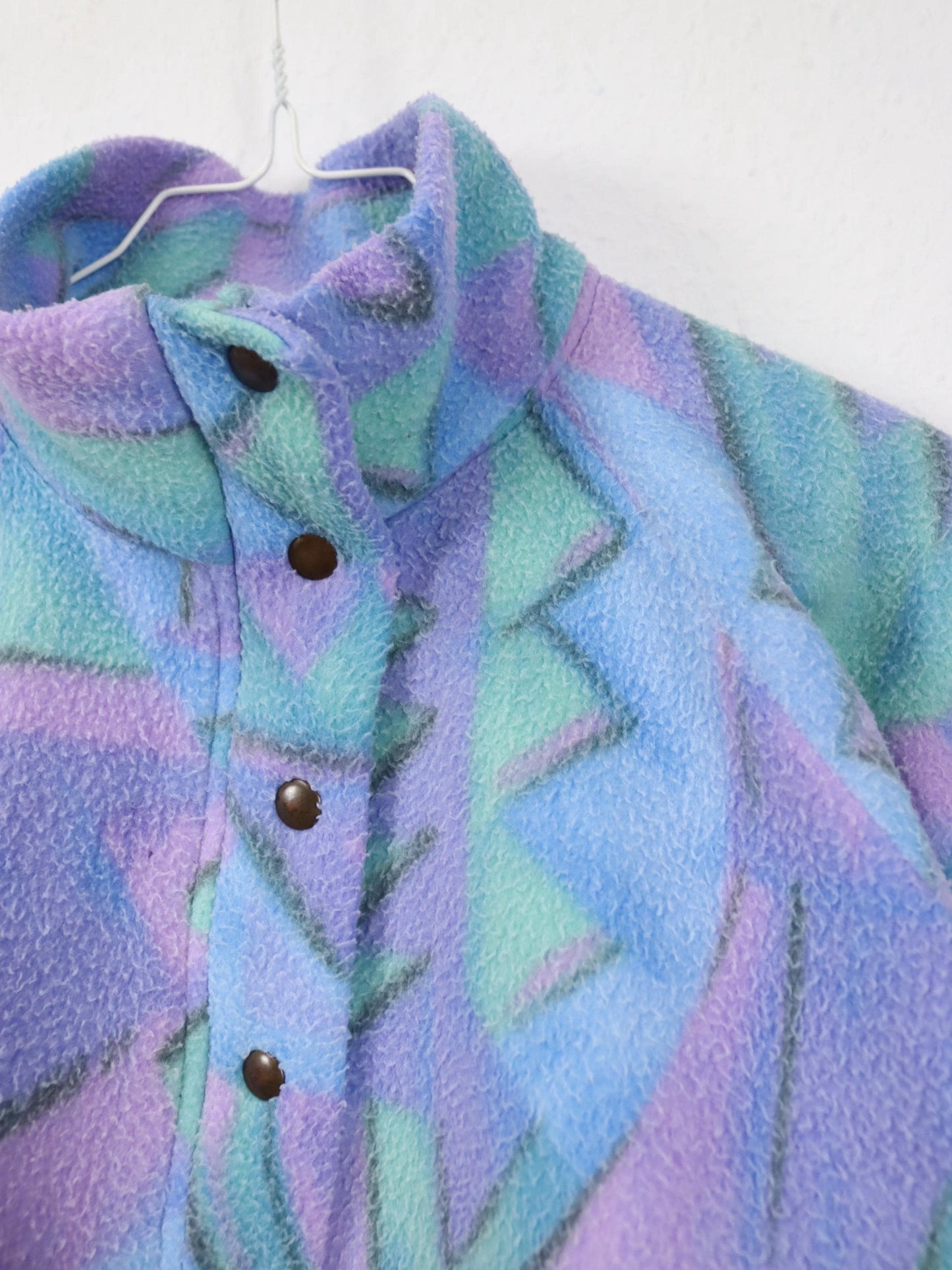 Vintage 80er 90er Fleecepullover Pullover crazy pattern flieder Stehkragen M/L