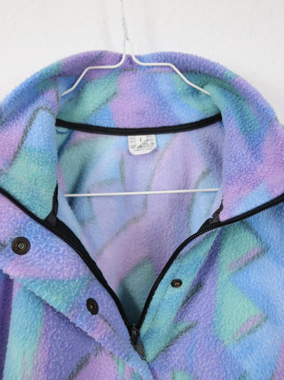 Vintage 80er 90er Fleecepullover Pullover crazy pattern flieder Stehkragen M/L