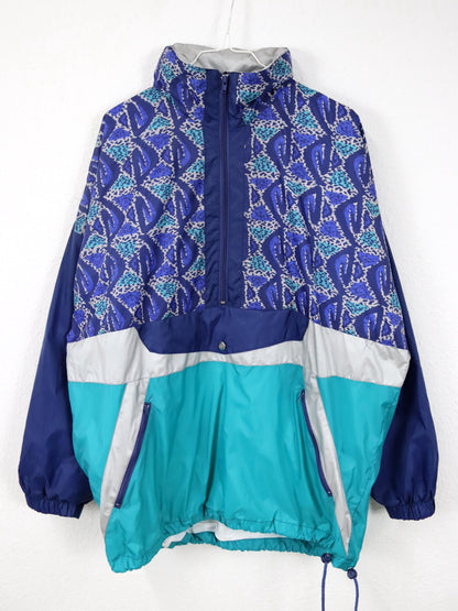 Vintage 80er 90er SAN MARCO Regenjacke Windbreaker blau crazy pattern L