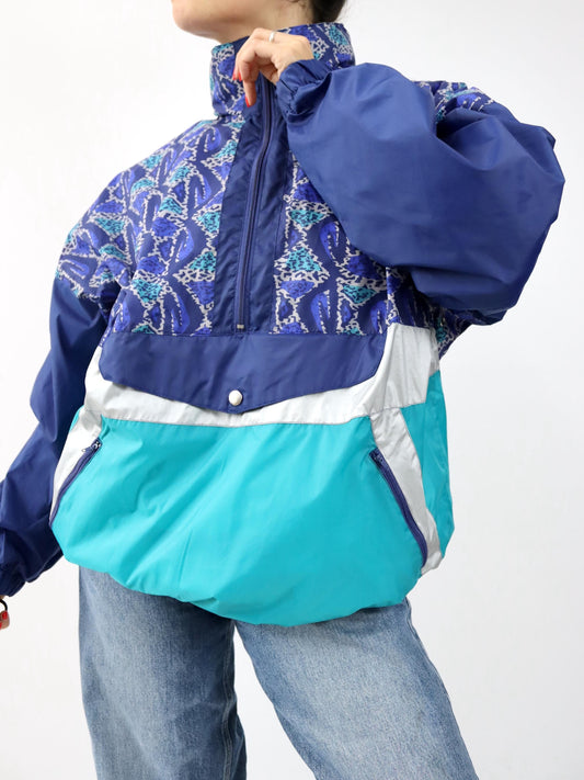 Vintage 80er 90er SAN MARCO Regenjacke Windbreaker blau crazy pattern L