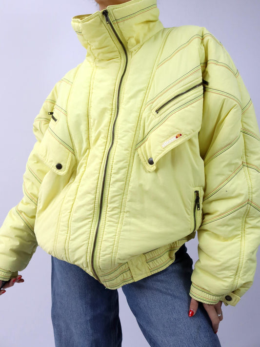 Vintage 80er 90er ELLESSE Skijacke Winterjacke gefüttert gelb XL