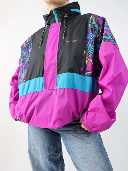 Vintage 80s 90s IVORY MAN rain jacket windbreaker crazy pattern colorful M