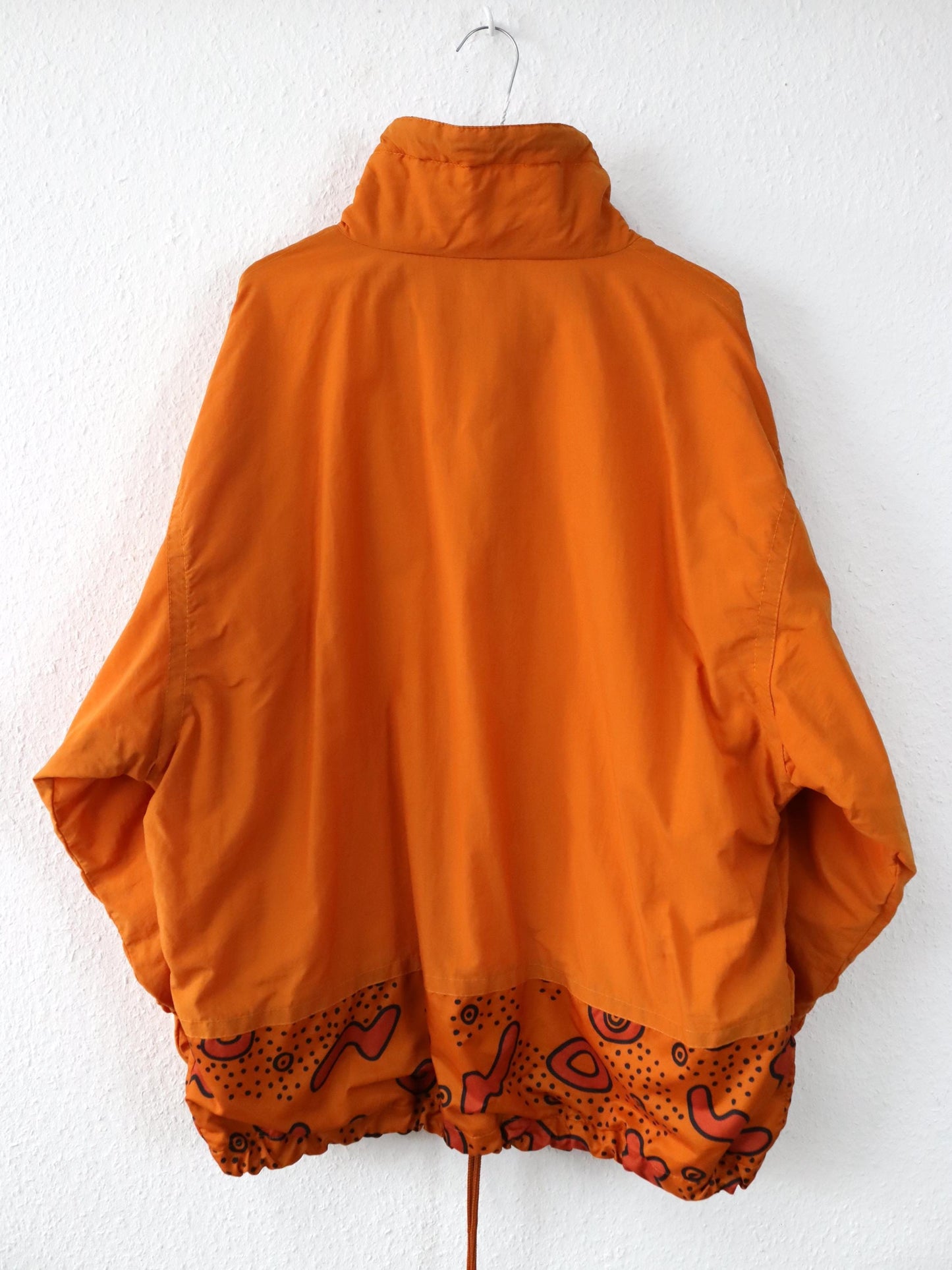 Vintage 80s 90s ETIREL overcoat jacket stand-up collar orange crazy pattern L