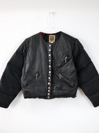 Vintage 80s 90s CASAMANCE EXPRESS puffer jacket down leather jacket black lined S