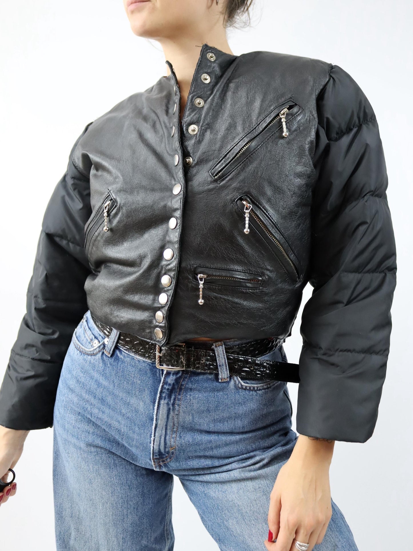 Vintage 80s 90s CASAMANCE EXPRESS puffer jacket down leather jacket black lined S