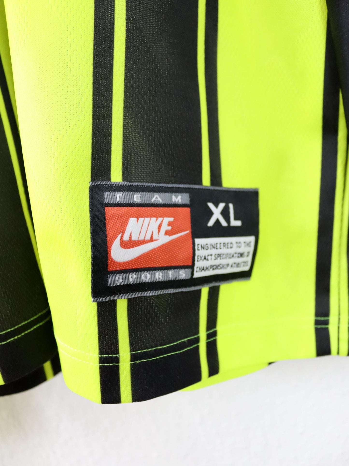 Vintage 80s 90s NIKE Team Sports jersey long sleeve polo collar striped neon yellow black XL