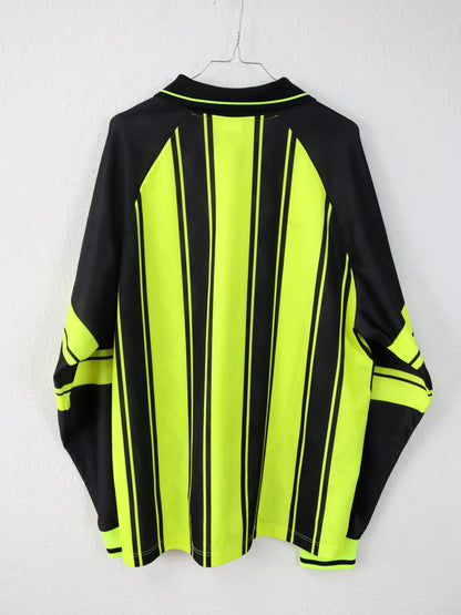Vintage 80s 90s NIKE Team Sports jersey long sleeve polo collar striped neon yellow black XL