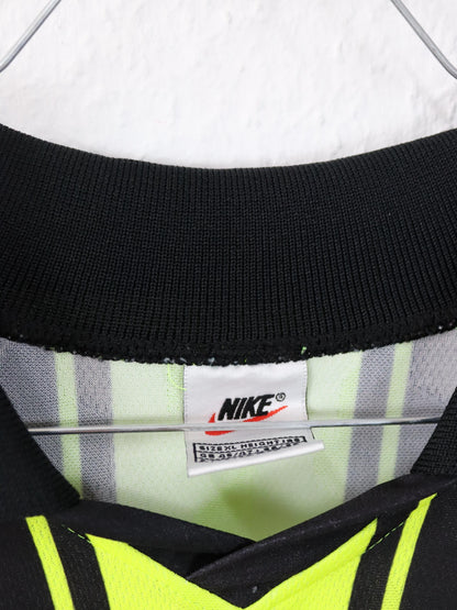 Vintage 80s 90s NIKE Team Sports jersey long sleeve polo collar striped neon yellow black XL