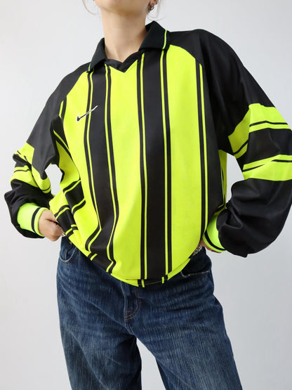 Vintage 80s 90s NIKE Team Sports jersey long sleeve polo collar striped neon yellow black XL