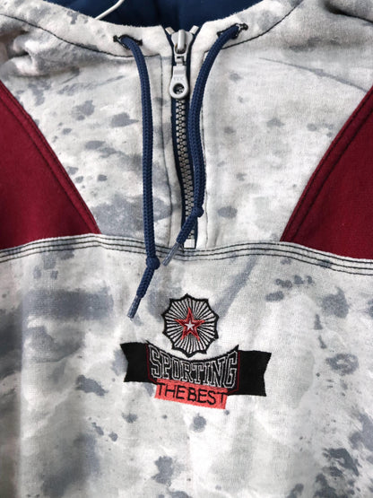 Vintage 80s 90s KILLTEC Hoodie Pullover Hood Batik Sticker grey blue red M