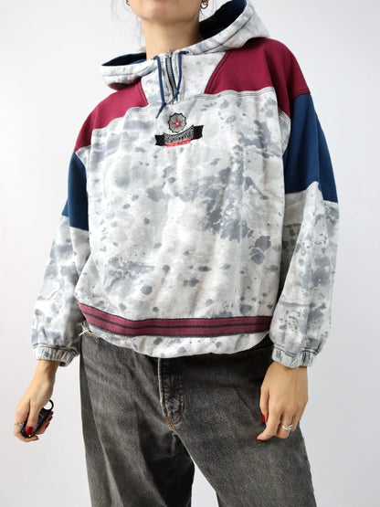 Vintage 80s 90s KILLTEC Hoodie Pullover Hood Batik Sticker grey blue red M