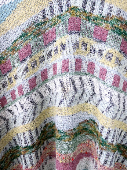 Vintage 80er 90er SUSPENSE Strickpullover gemustert V-Ausschnitt L
