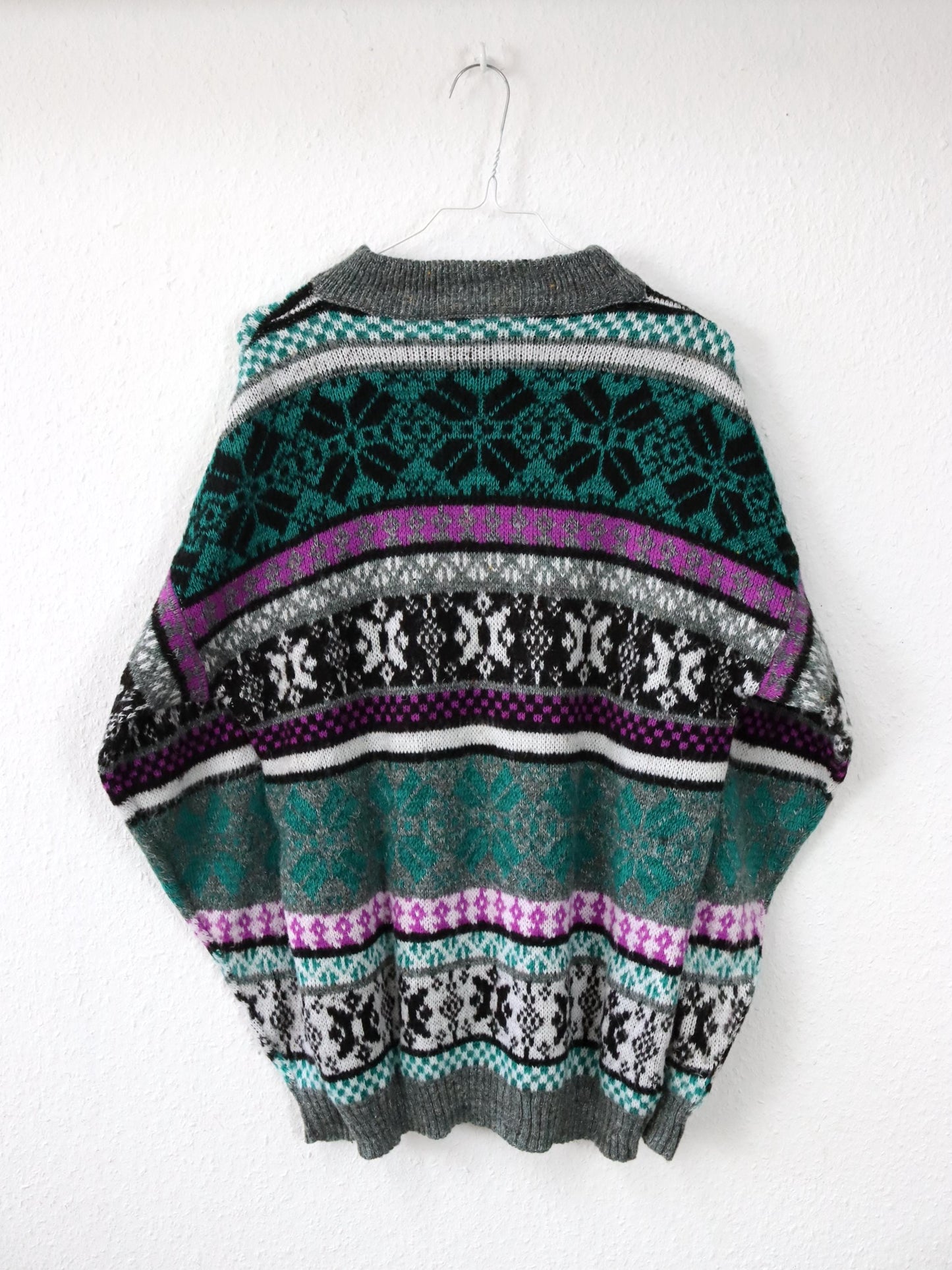 Vintage 80er 90er Wollpullover Pullover Wolle lila grün gemustert M