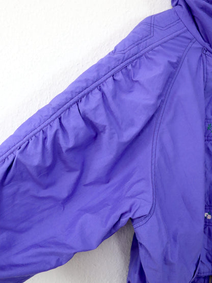 Vintage 80er 90er Toper Skijacke Winterjacke gefüttert Stehkragen lila Stickerei Blumen 42/44 L