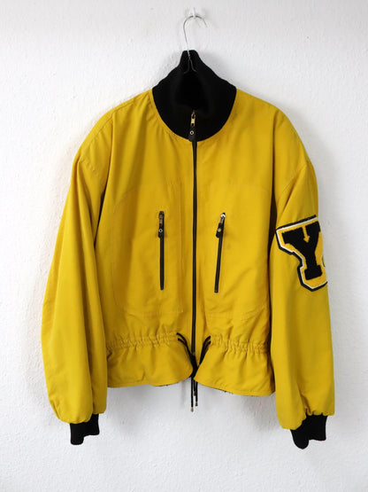 Vintage 80er 90er Winterjacke Jacke gefüttert Teddyfell Schulterpolster gelb tailliert Stehkragen L