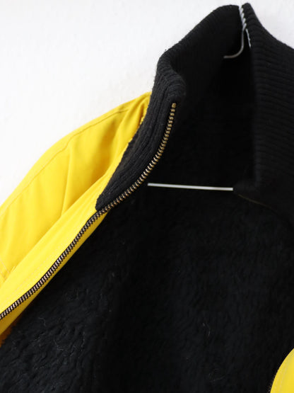 Vintage 80er 90er Winterjacke Jacke gefüttert Teddyfell Schulterpolster gelb tailliert Stehkragen L