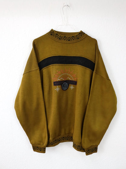 Vintage 80er 90er GAUGKO Sweatshirt Pullover Stickerei Strick Fleece innen XL