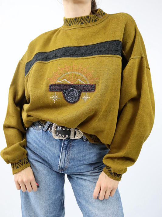 Vintage 80er 90er GAUGKO Sweatshirt Pullover Stickerei Strick Fleece innen XL