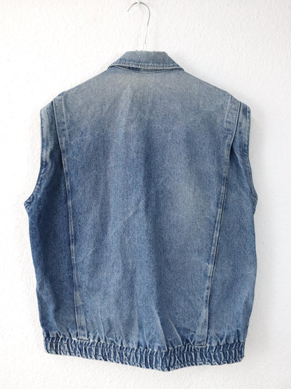 Vintage 80s 90s denim vest zipper used look M