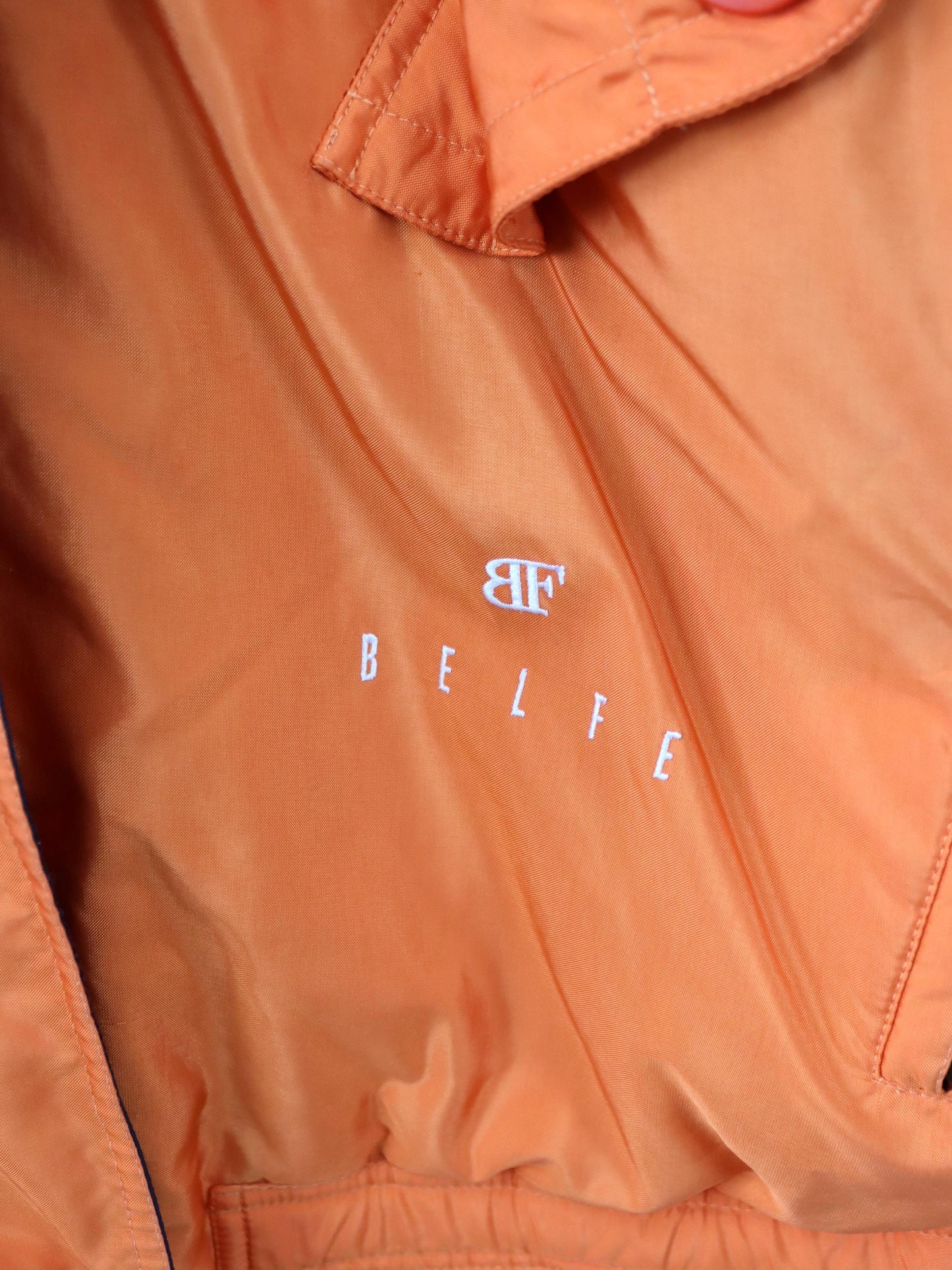 Vintage 80s 90s BELFE winter jacket lined orange black hood 42 L