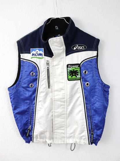 Vintage 80s 90s ASICS ski vest lined Ski Power Team Austria 1998 white blue inside fleece L