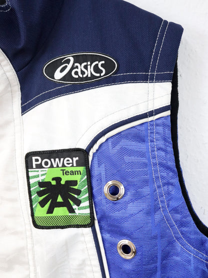 Vintage 80s 90s ASICS ski vest lined Ski Power Team Austria 1998 white blue inside fleece L
