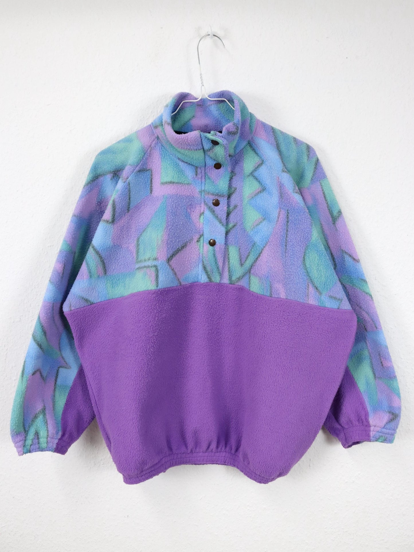 Vintage 80er 90er Fleecepullover Pullover crazy pattern flieder Stehkragen M/L