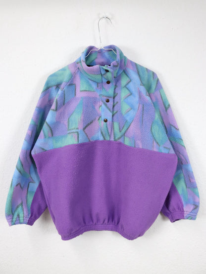 Vintage 80er 90er Fleecepullover Pullover crazy pattern flieder Stehkragen M/L