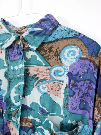 Vintage 80er 90er SPIDER Bluse langarm crazy pattern bunt L