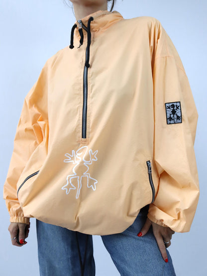 Vintage 80er 90er EXCESS Windbreaker Jacke Apriko Print Stehkragen XL