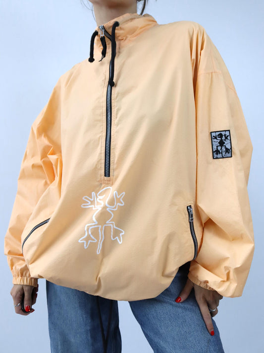 Vintage 80er 90er EXCESS Windbreaker Jacke Apriko Print Stehkragen XL