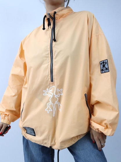 Vintage 80er 90er EXCESS Windbreaker Jacke Apriko Print Stehkragen XL