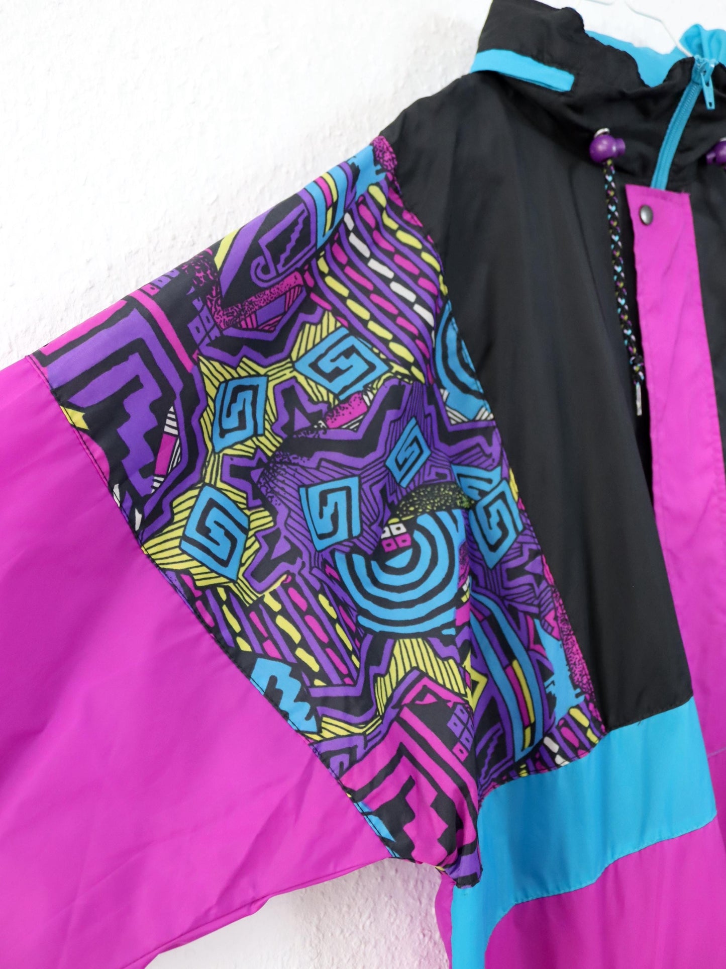 Vintage 80s 90s IVORY MAN rain jacket windbreaker crazy pattern colorful M