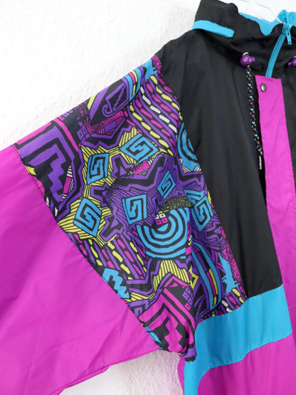 Vintage 80s 90s IVORY MAN rain jacket windbreaker crazy pattern colorful M