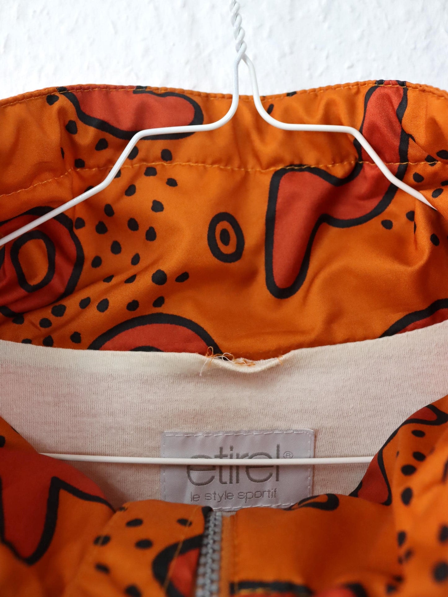 Vintage 80s 90s ETIREL overcoat jacket stand-up collar orange crazy pattern L