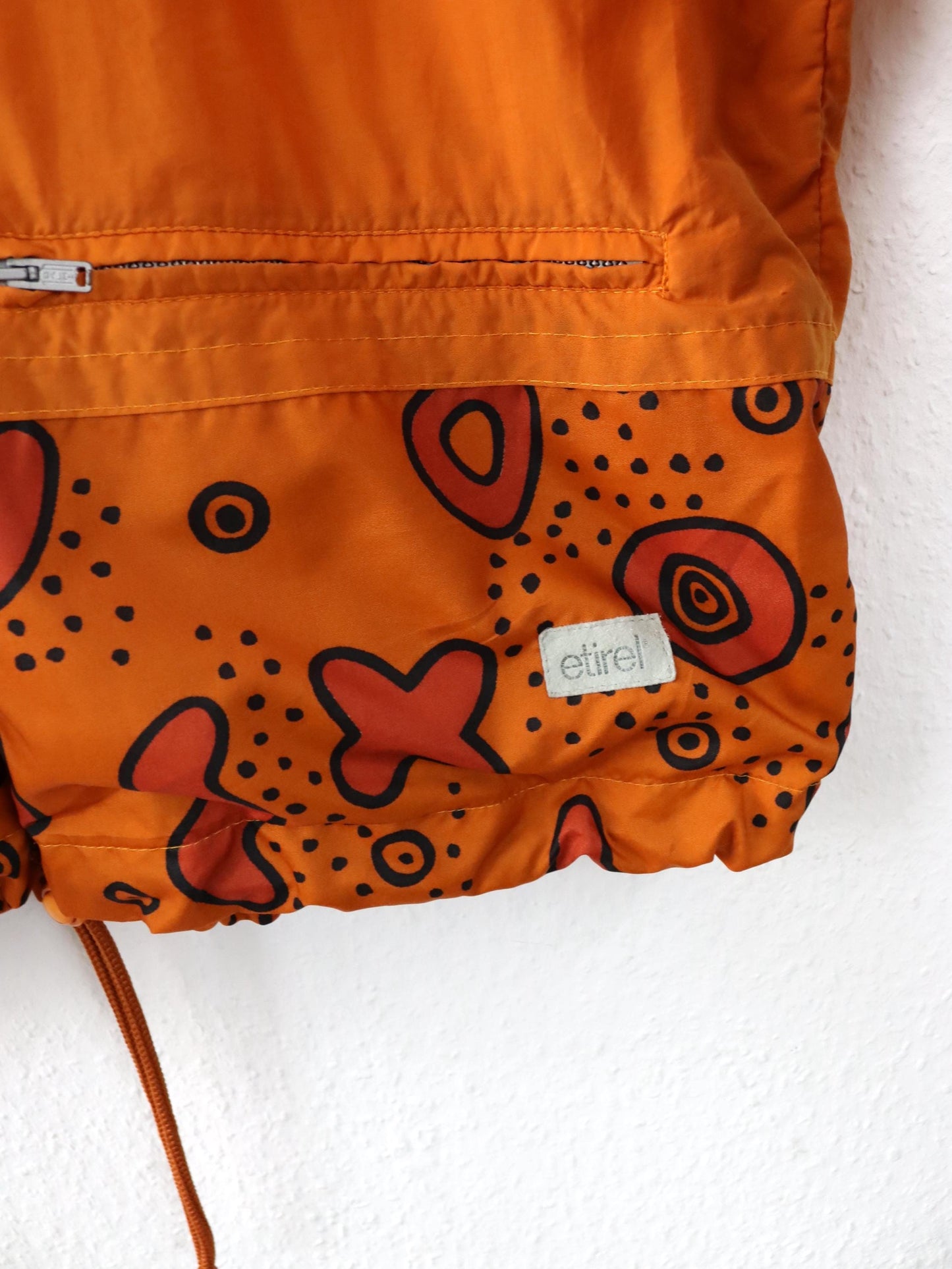 Vintage 80s 90s ETIREL overcoat jacket stand-up collar orange crazy pattern L