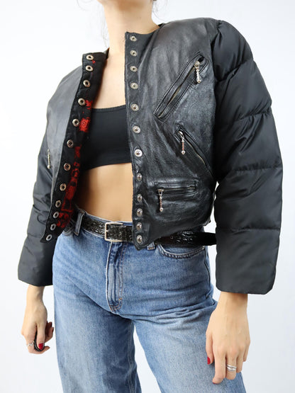 Vintage 80s 90s CASAMANCE EXPRESS puffer jacket down leather jacket black lined S