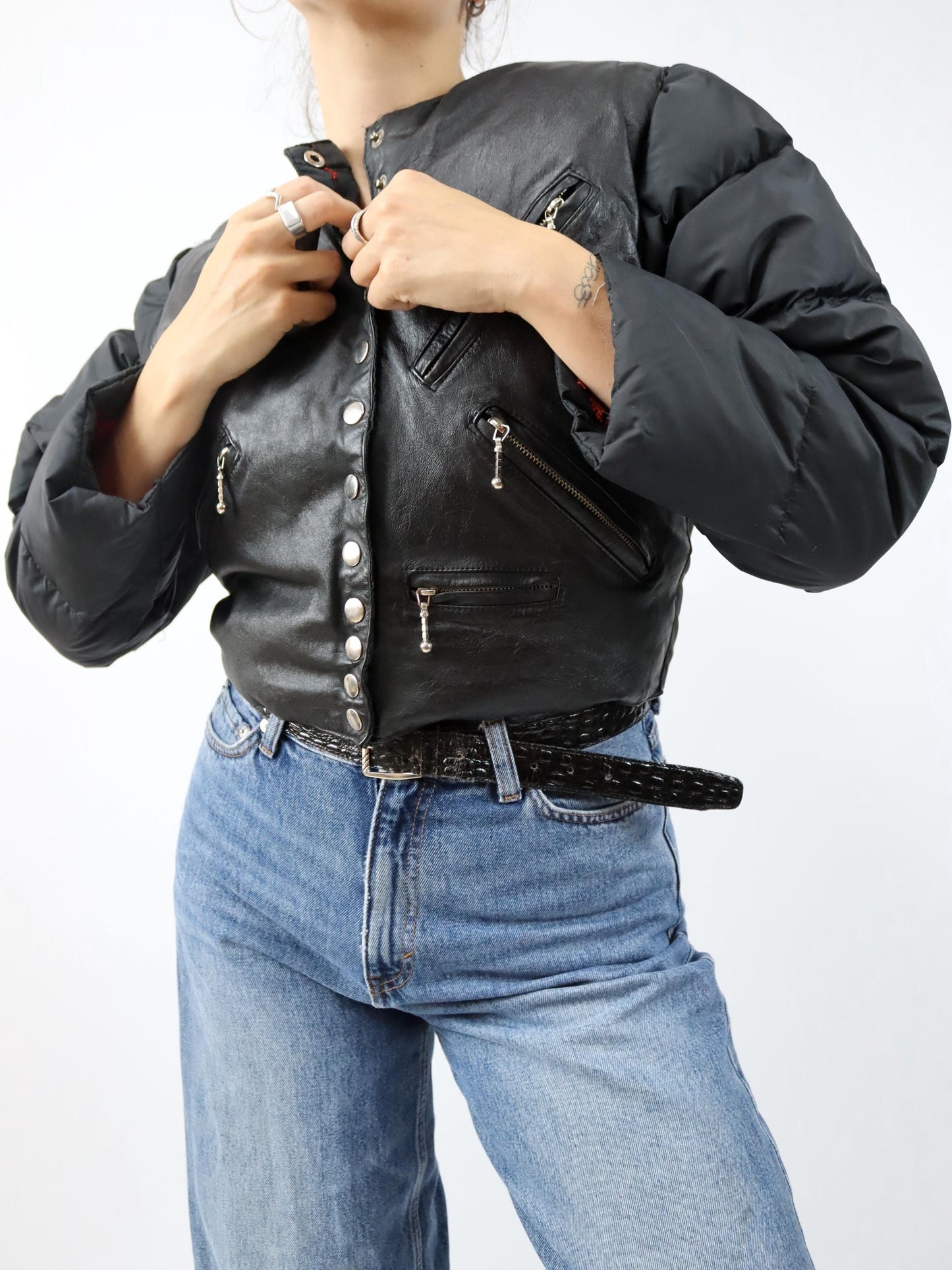 Vintage 80s 90s CASAMANCE EXPRESS puffer jacket down leather jacket black lined S