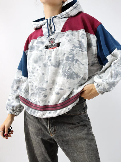 Vintage 80s 90s KILLTEC Hoodie Pullover Hood Batik Sticker grey blue red M