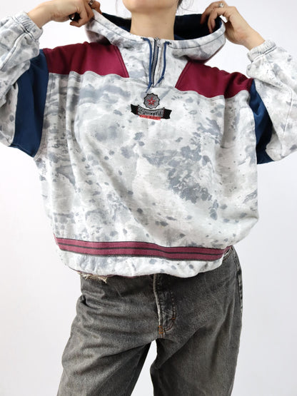 Vintage 80s 90s KILLTEC Hoodie Pullover Hood Batik Sticker grey blue red M