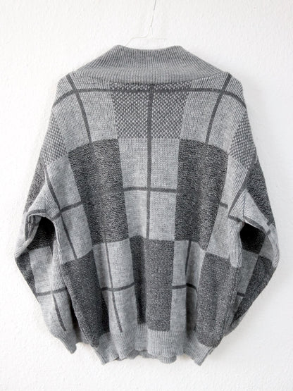 Vintage 80s 90s knitted sweater patterned zipper grey S/M