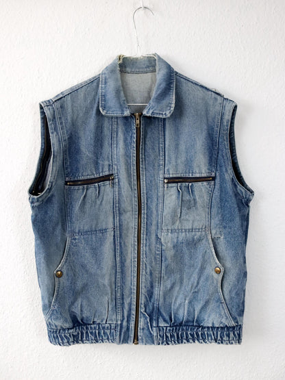 Vintage 80s 90s denim vest zipper used look M