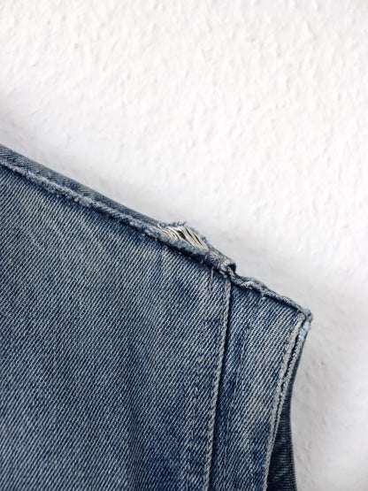 Vintage 80s 90s denim vest zipper used look M