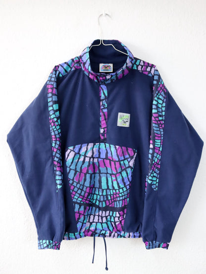 Vintage 80s 90s SALEWA sweater thin velvet fleece dark blue colorful crazy pattern L