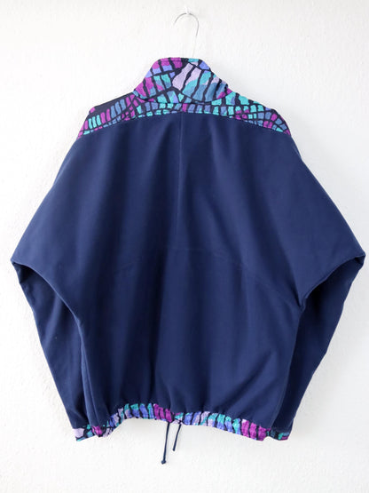 Vintage 80s 90s SALEWA sweater thin velvet fleece dark blue colorful crazy pattern L