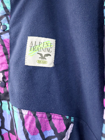 Vintage 80s 90s SALEWA sweater thin velvet fleece dark blue colorful crazy pattern L