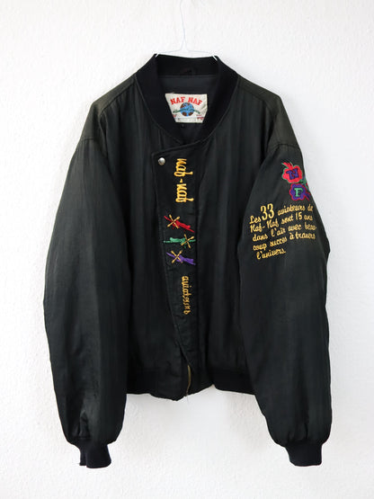 Vintage 80s 90s NAF NAF Blouson Bomber Jacket Embroidery Lightly Lined Black L
