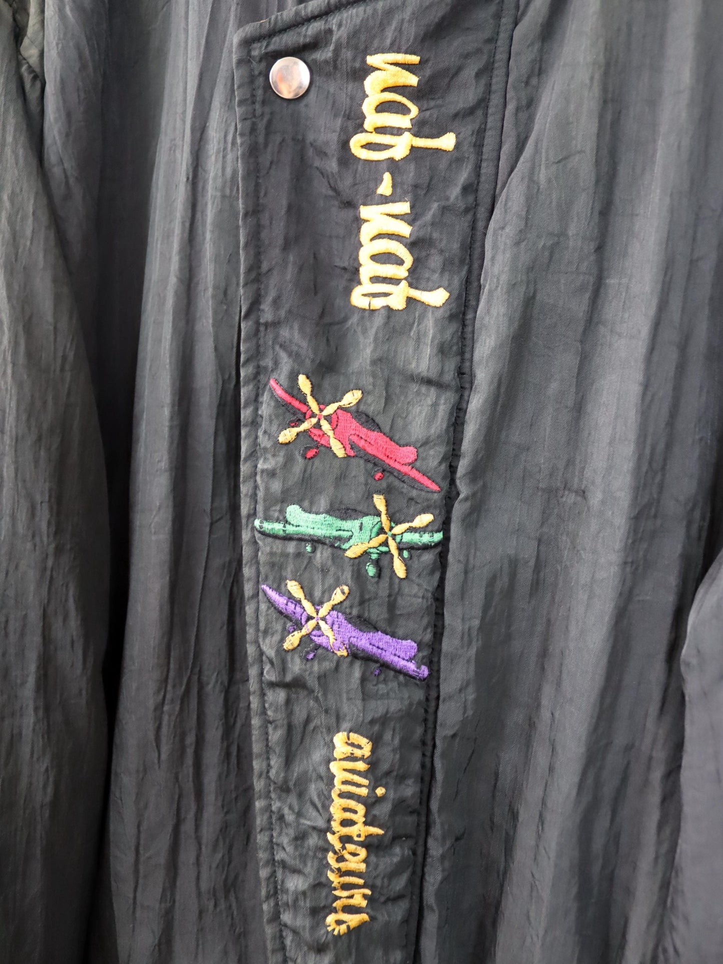 Vintage 80s 90s NAF NAF Blouson Bomber Jacket Embroidery Lightly Lined Black L